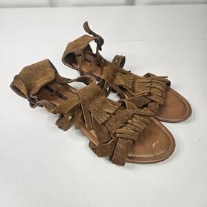 Minnetonka Suede Open Toe Sandals 799901 Size 9 Leather Upper Brown Fringe